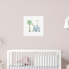 Póster Niños Cutos ELEFANTES Animales Monograma N Nursera
