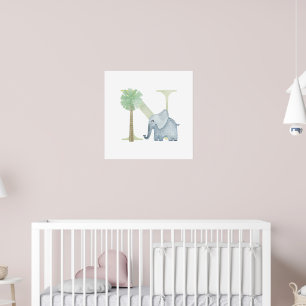 Póster Niños Cutos ELEFANTES Animales Monograma N Nursera