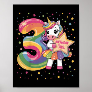 Póster Niños de 3 años Chica de Unicornio de 3 años
