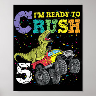 Póster Niños de 5 años de edad Quinto cumpleaños Dinosaur