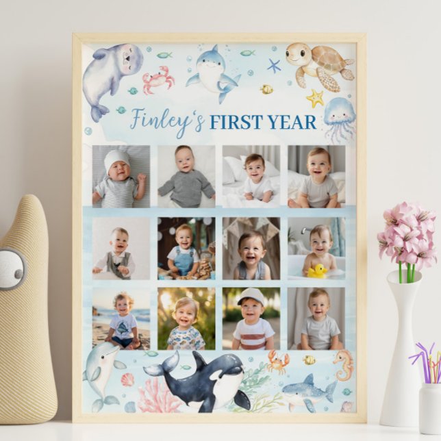 Póster Niños de animales marinos Rótulo de foto de cumple (Subido por el creador)