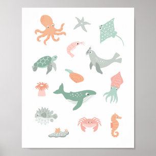 Póster Niños de crianza de animales marinos