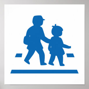Póster Niños de escuela cruzando >> Rótulo de tráfico jap