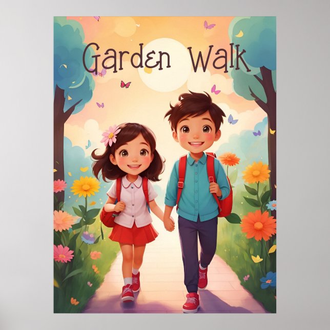 Póster Niños de escuela educada en Ilustracion de jardín  (Frente)
