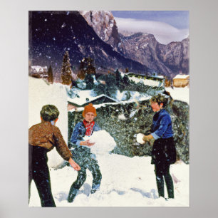 Póster Niños de gama libre en invierno