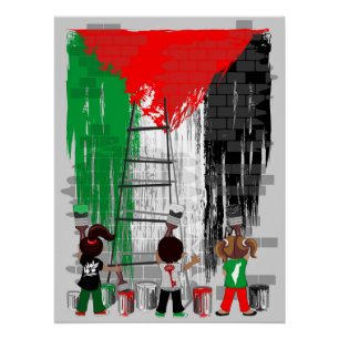 Póster Niños de Gaza pintando la bandera de Palestina 
