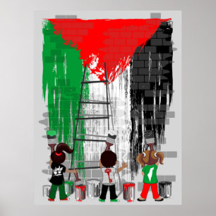 Póster Niños de Gaza pintando la bandera de Palestina 