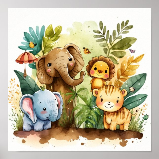 Póster Niños de guardería de animales de la jungla (Frente)