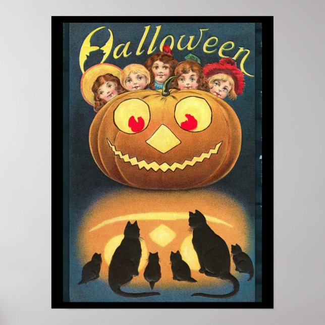 Póster Niños de Halloween de época escondidos detrás de l (Frente)
