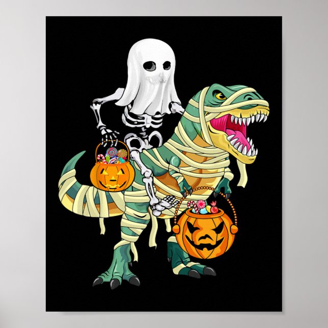 Póster Niños de Halloween niños Skeleton Riding Dinosaur  (Frente)