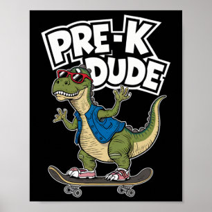 Póster Niños de jardín de infantes patinando en dinosauri