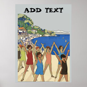 Póster Niños de la época hacen ejercicio en la playa