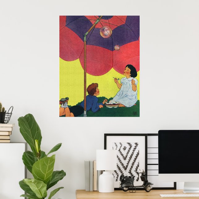 Póster Niños de la época juegan a Chica y niños chocando  (Oficina en casa)