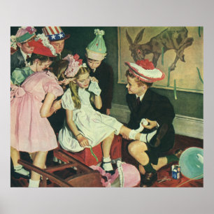 Póster Niños de la época juegan al clavo en el burro