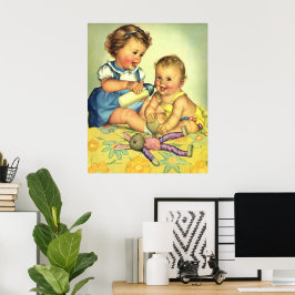 Póster Niños de la época, niños felices y felices sonrien