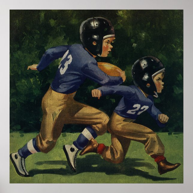Póster Niños de la época, niños que juegan fútbol, deport (Frente)