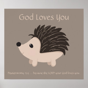 Póster Niños De La Escritura, Dios Te Ama Cute Hedgehog P