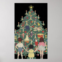 Póster Niños de Navidad ventilado alrededor de un árbol d
