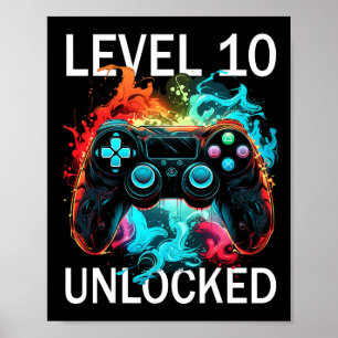 Póster Niños de nivel 10 Video Gamer retro 10 nacer desbl
