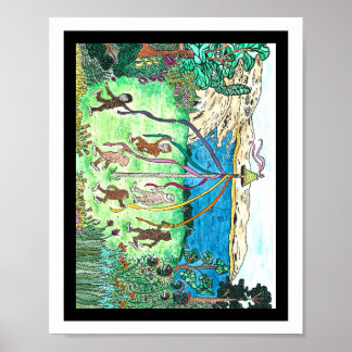 Póster Niños de pie grande bailando alrededor de un maypo