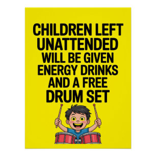 Póster Niños Dejados Sin Supervisión Energía Tambores Div