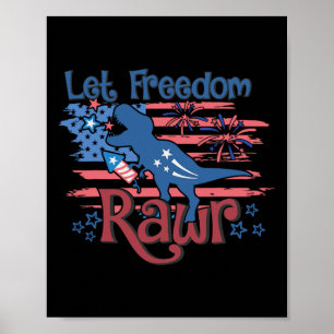 Póster Niños dejan libertad Rawr T-rex Dinosaurio Bandera