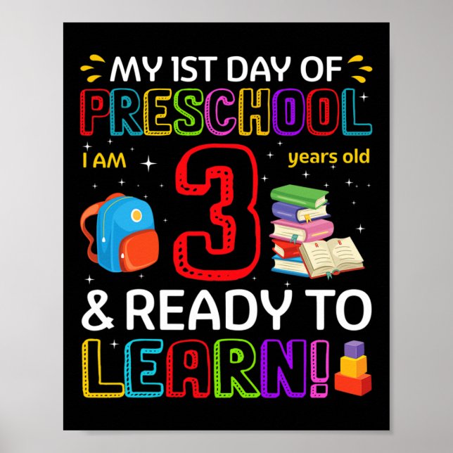 Póster Niños del primer día de preescolar, tengo 3 años y (Frente)