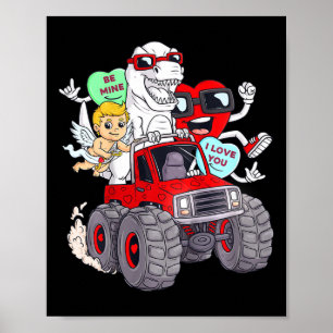 Póster Niños Día de San Valentín Corazones T Rex Cupid Mo