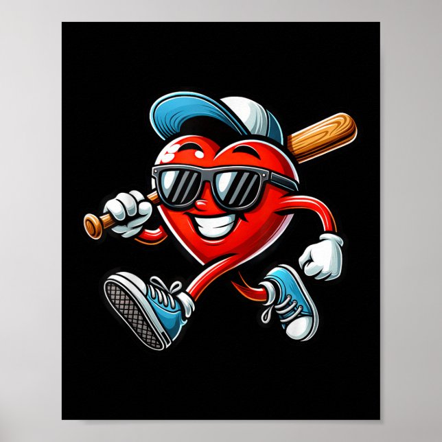 Póster Niños día de San Valentín de Béisbol Graciosos (Frente)