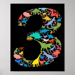 Póster Niños Dinosaurio 3er cumpleaños Niño Fiesta T-rex 