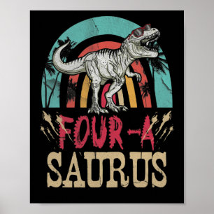 Póster Niños Dinosaurios de 4 años Cumpleaños 4ª T Rex Di