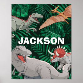 Póster Niños dinosaurios personalizados Dino Jurassic Tre