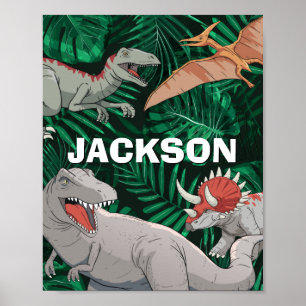 Póster Niños dinosaurios personalizados Dino Jurassic Tre