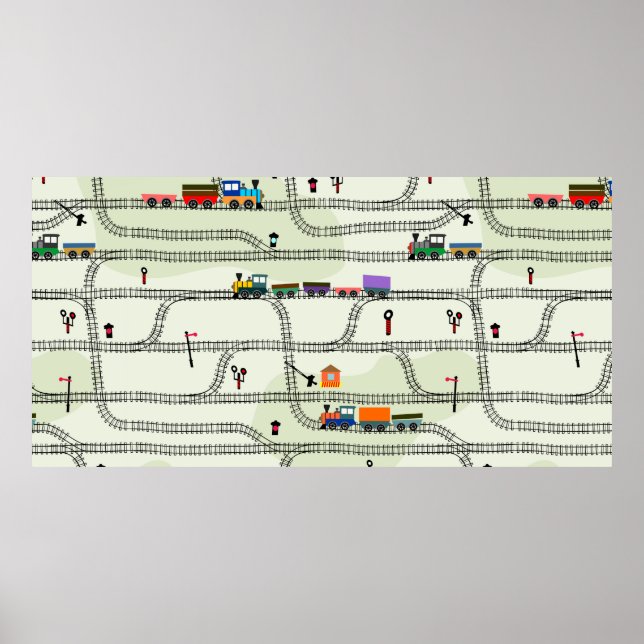Póster Niños divertidos con vías fluidas de tren con loco (Frente)