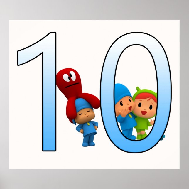 Póster Niños divertidos de Pocoyo cumpleaños 10, chico y  (Frente)