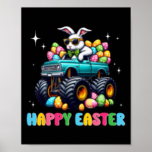 Póster Niños Divertidos Feliz Pascua Monster Truck Huevos
