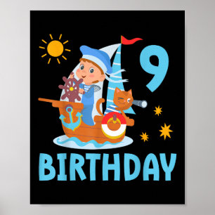 Póster Niños Divertidos Fiesta de Cumpleaños Número 9 Vel