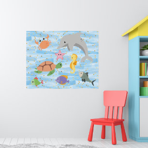 Póster Niños divertidos lindos animales marinos estrella