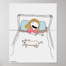 Niños divertidos poster chica y perro en la cama j