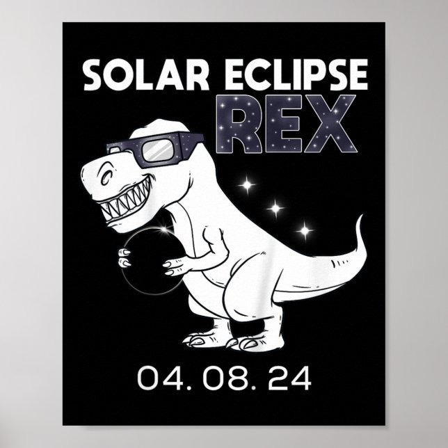 Póster Niños Eclipse solar T Rex 04.08.2024 Dino Diversió (Frente)
