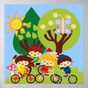 Póster Niños en bicicleta