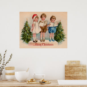 Póster Niños en carga Feliz Poster navideño