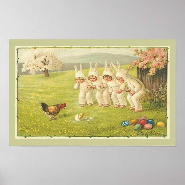 Póster Niños en conejita con Poster de Pascua (Frente)
