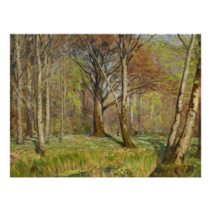 Póster Niños en el bosque primaveral H.A. Brendekilde