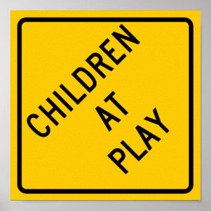 Póster Niños en el Rótulo de la autopista Play