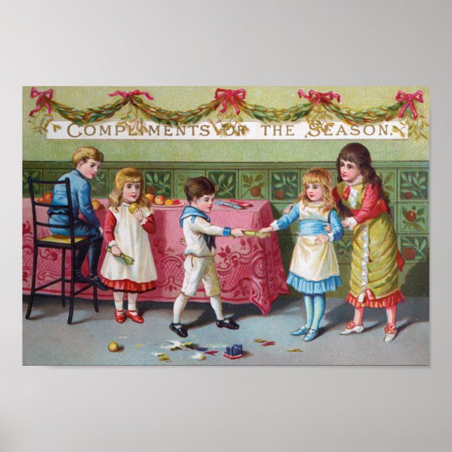 Póster Niños en Fiesta de Navidades - Imagen de época (Frente)