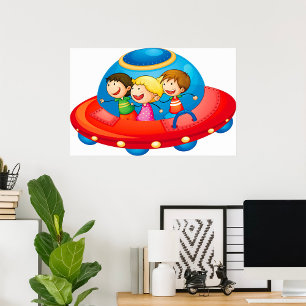 Póster Niños en la aventura espacial de la nave espacial
