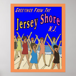 Póster Niños en la costa de Jersey, agregar texto o nombr