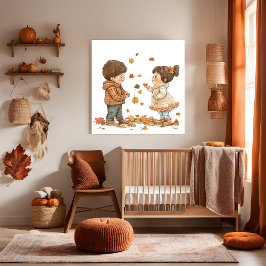 Póster Niños en otoño
