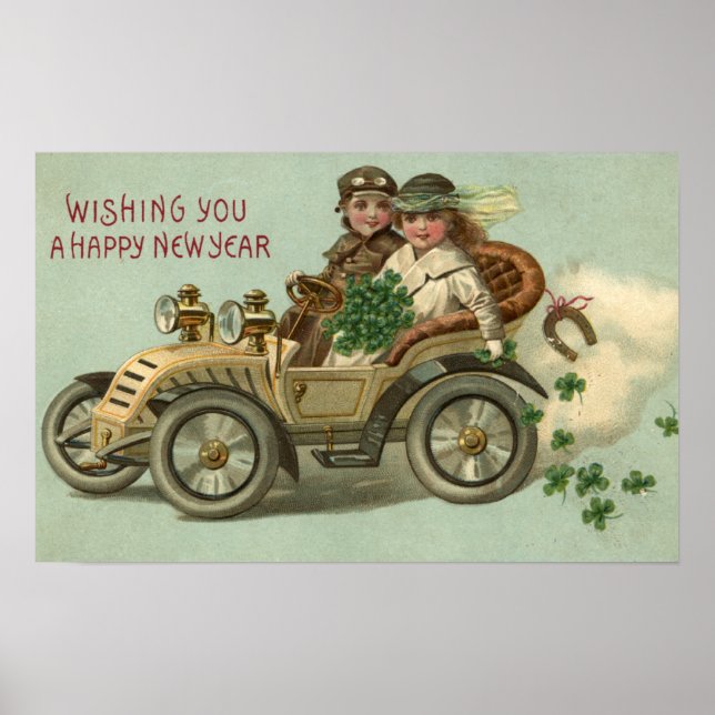 Póster Niños en un auto con Shamrock (Frente)